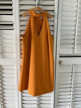 Lucy Paris Mustard Yellow Halter Shift Mini Dress